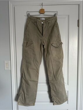 Zara Beige/Tan High-Rise Cargo Pants with Pockets